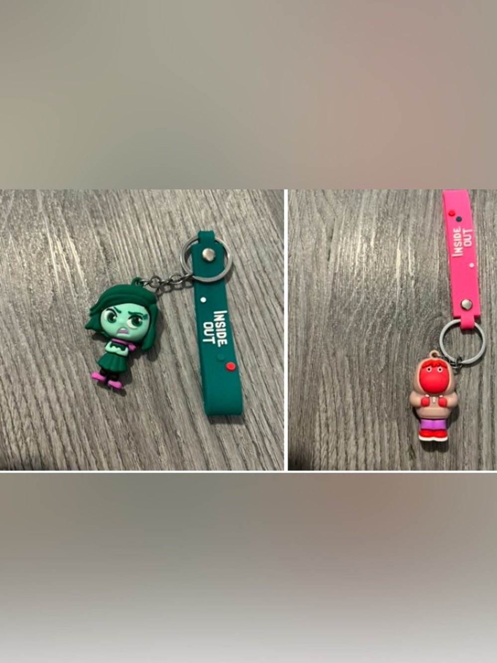2 NEW Inside Out Keychains Disgust and Embarrassment